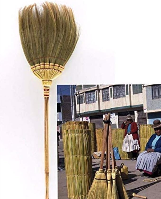 Asian Natural Grass Handmade Broom 38-40 inch Vintage Retro Style Housewarming Gift, Witch Broom, Thai Broom, Broomstick Bamboo Stick Handle, Kong Grass Broom, Durable Broom for Indoor & Outdoor