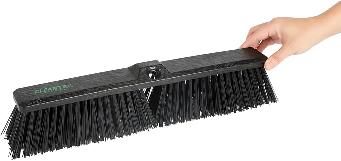 Restaurantware-BROOM HEAD ONLY: Clean Tek Professional 17.13-Inch Push Broom Head, 1 Heavy-Duty Cleaning Tool - Handle Sold Separately, Fine Flagged Bristles, Black Plastic, Outdoor Use