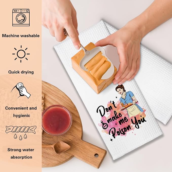 Don't Make Me Poison You Funny Kitchen Towels 2 Pack, Cute New House Gift for Hostess, Mother's Day Birthday Housewarming Gift for Mom Auntie Friends