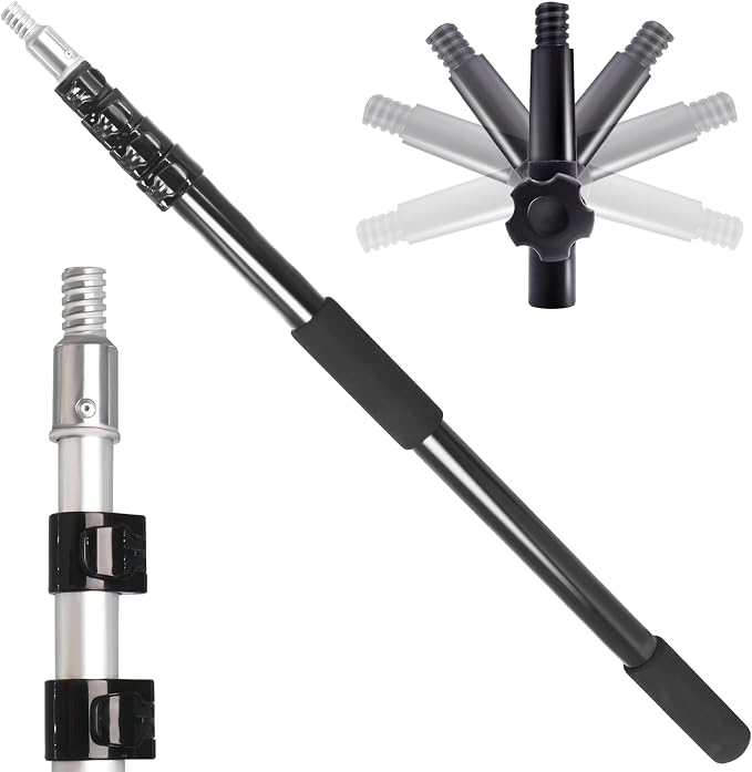 20FT Reach Telescopic Extension Pole, 3-12FT Multi-Purpose Extendable Pole with Universal Twist-on Metal Tip, Lightweight Sturdy Aluminum Paint Roller Extension Pole for Dusting Painting Cleaning