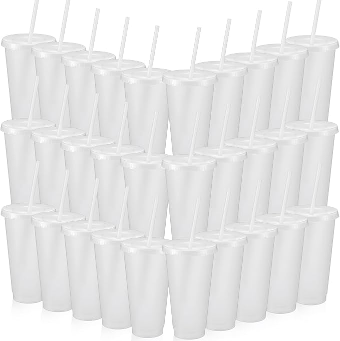 Honeydak 60 Pack Tumbler with Straw and Lid Bulk Cups for Gifts Water Bottle Iced Coffee Travel Mug Cup Reusable Plastic Tumblers for Party Birthdays 24-27 oz (Transparent)