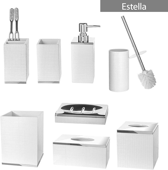 Creative Scents Estella White Toilet Brush Set - Decorative Bathroom Toilet Bowl Brush and Holder - Ventilated Toilet Cleaner Brush with Strong Bristles Rust Proof for Elegant Bathroom Accessories