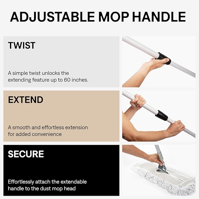 24 Inch Blue Commercial Dust Mop & Floor Sweeper with Extendable Handle – Mop for Hardwood, Tile, and Concrete Floor Cleaning