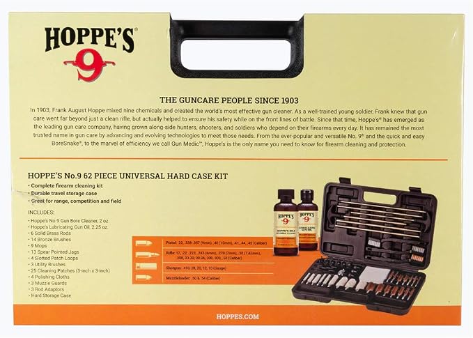 Hoppe's Deluxe Gun Cleaning Kit - 62 Piece Universal Cleaning Kit for Pistols, Rifles, & Shotguns, Includes Oil, Brushes, Rods and More