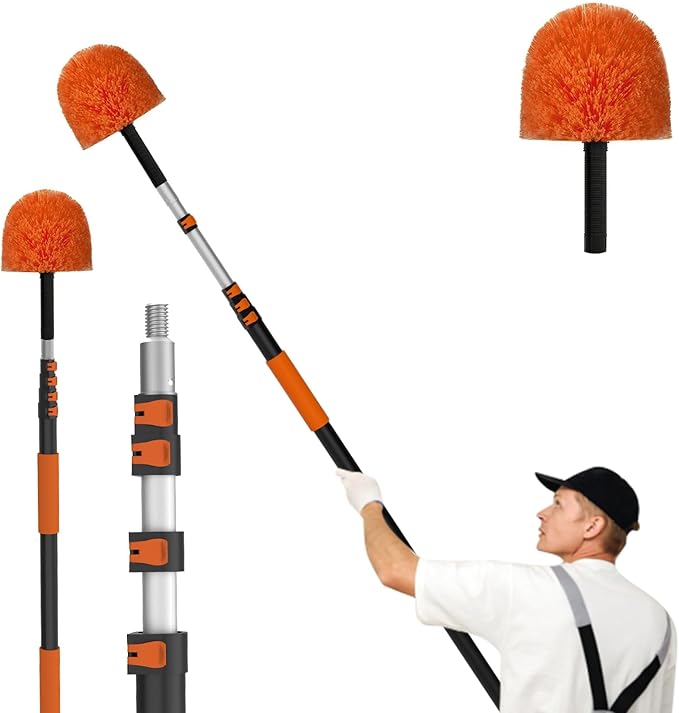 LAANPOLE 12FT Cobweb Duster with Extension Pole, Spider Web Brush for Cleaning Extendable, Professional Ceiling and Corner Dusters for Outdoor Indoor Use