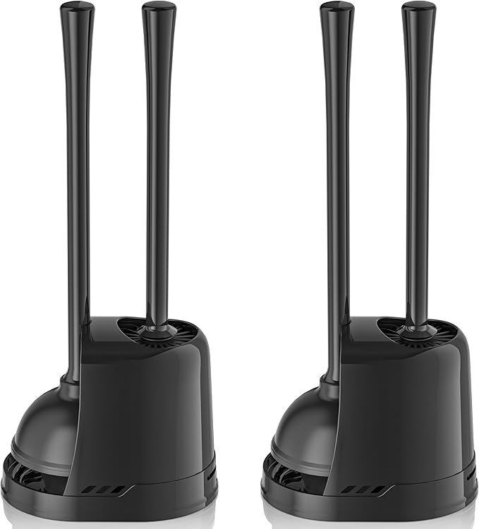 LOVLOY Toilet Plunger and Brush,2 Pack Bowl Brush and Heavy Duty Toilet Plunger Set with Ventilated Holder, 2-in-1 Toilet Brush and Plunger Combo for 5.3-inch Toilet Drain Bathroom Cleaning