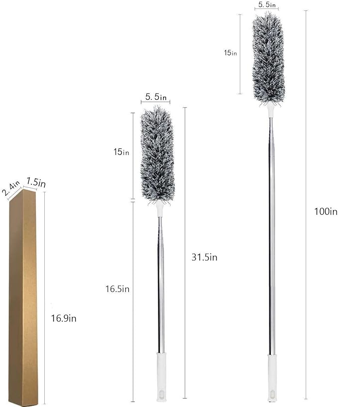 UIMO Microfiber Ceiling Fan Cleaner with 30–100" Telescopic Pole – Extendable Duster for High Ceilings and Fans, Bendable Washable Head, Reusable Cleaning Tool for Furniture, Cars, Keyboard