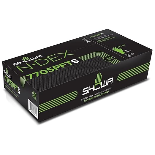 SHOWA 7705PFT Sustainable EBT Latex-Free, Powder-Free, Accelerator-Free, Nitrile Disposable Single Use Safety Gloves, 4 Mil, 9.5" Length, X-Large (1 Box/100 Gloves)