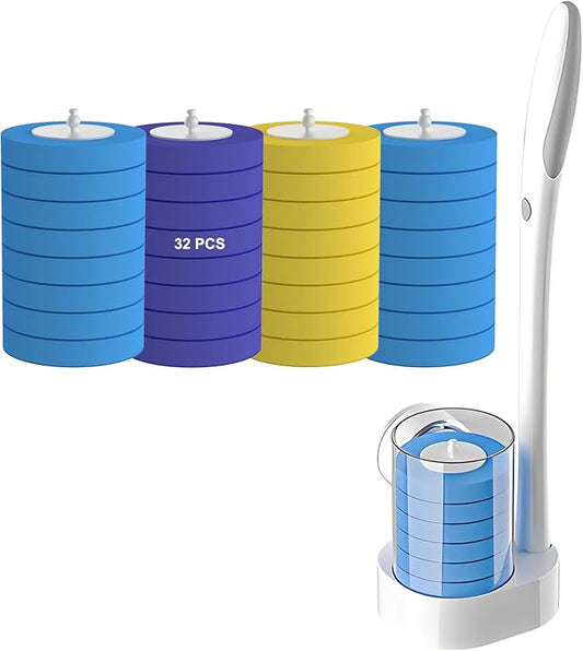 Taiuloo Disposable Toilet Brush, Wall Mounted Toilet Bowl Cleaner Wand & Holder with 32 Refills Scrubbing Pads, Bathroom Toilet Wand Kit Deep Cleaning System
