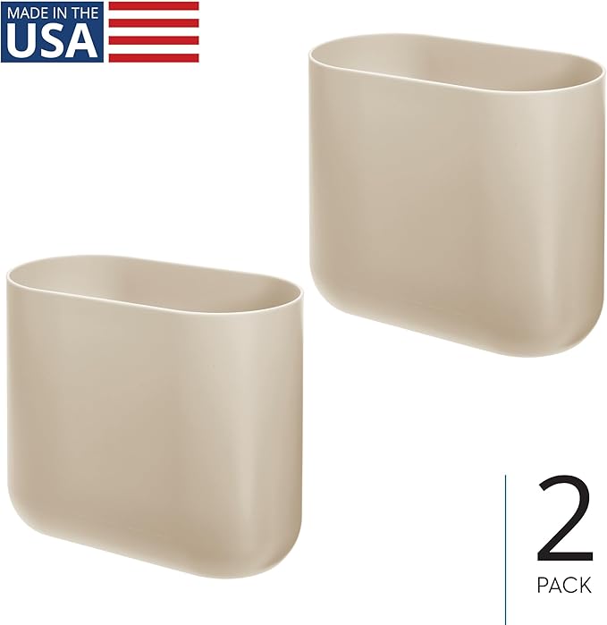 iDesign Small Slim Plastic Bathroom Trash Can, Garbage Can for Bedroom, Office, Desk, Dorm, 2-Pack, Brown