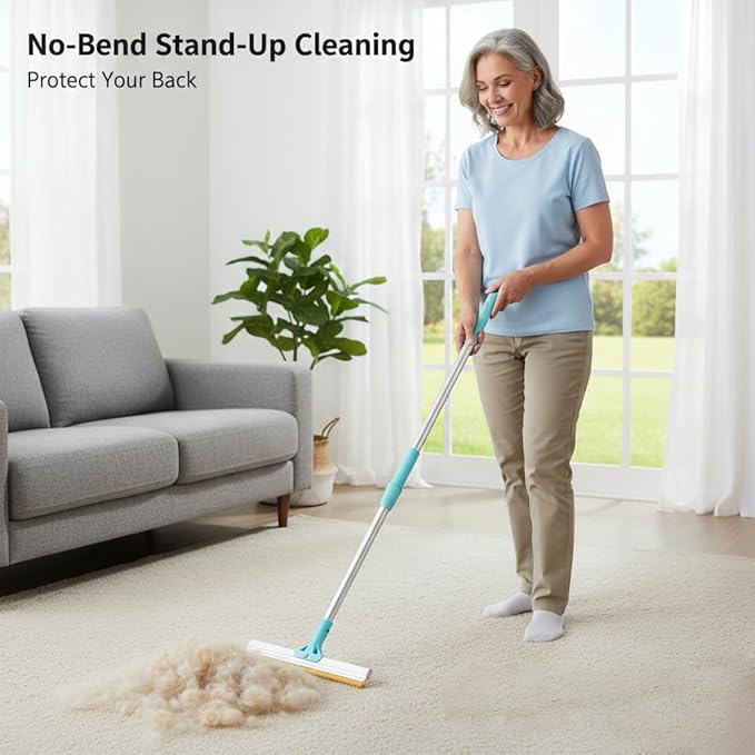 Carpet Rake for Pet Hair Removal 36-55" Adjustable Rake to Fluff Matted Carpet & Remove Dog Cat Hair, Stand-Up Cleaning Tool for Under Furniture & Large Areas, No-Bend Design