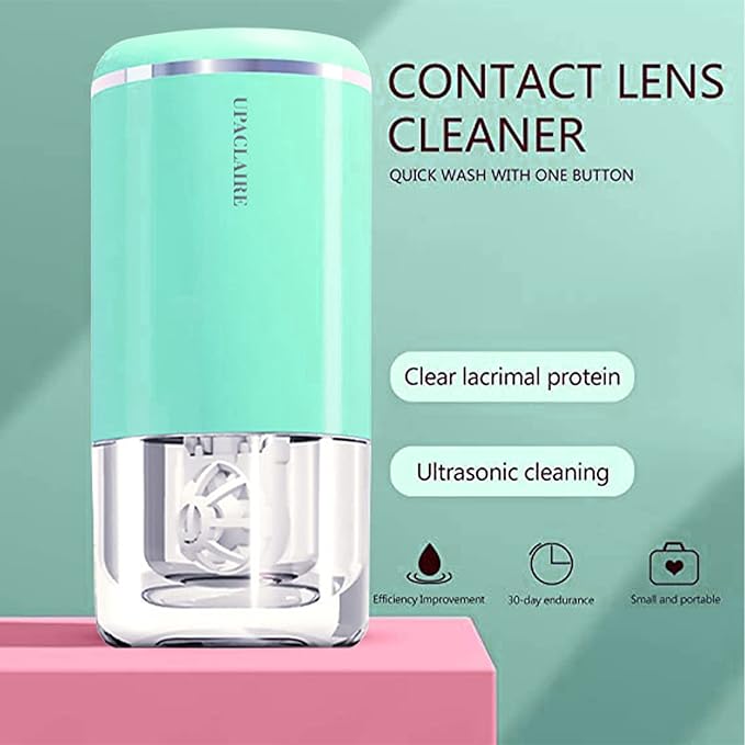 Ultrasonic Contact Lens Cleaner, Intelligent Cleaning Machine for Soft Contact Lenses, Green
