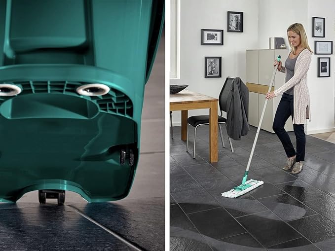 Leifheit Floor Cleaning Profi XL Mop and Bucket Set – 42 cm Microfibre Mop for Large Floors with 360° Joint, Foot-Pedal Wringing System, Heavy Duty 8 L Bucket, Easy Moist or Wet Cleaning, Turquoise