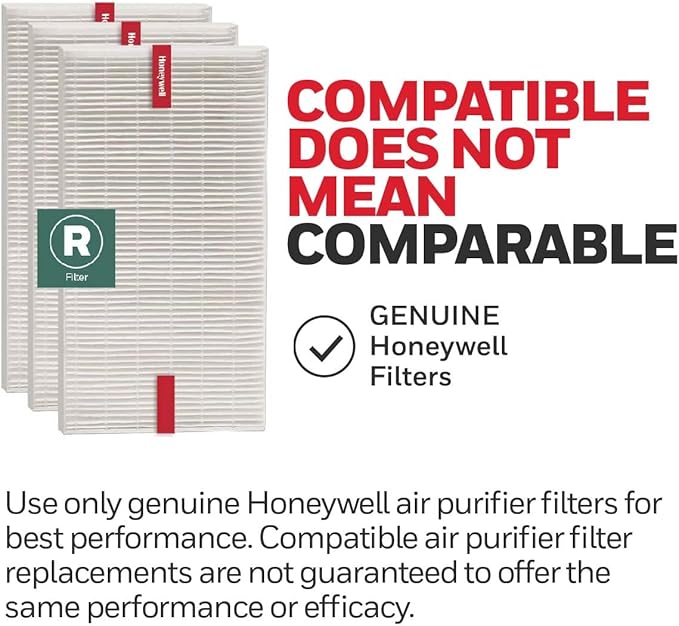Honeywell HEPA Air Purifier Filter R, 6-Pack for HPA 100/200/300, 3000 and 5000 Series - Airborne Allergen Air Filter Replacement Targets Wildfire/Smoke, Pollen, Pet Dander, and Dust