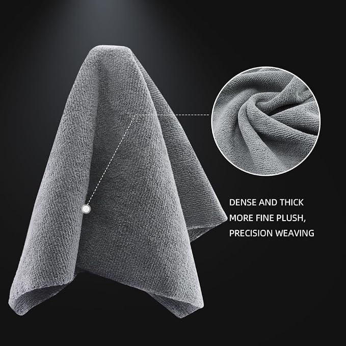 SPTA Microfiber Cleaning Cloth, Car Wash Towels, Terry Streak Free Reusable and Washable Premium Microfiber Towels for Cars, Pack of 12, 16"x16", Grey-MT041