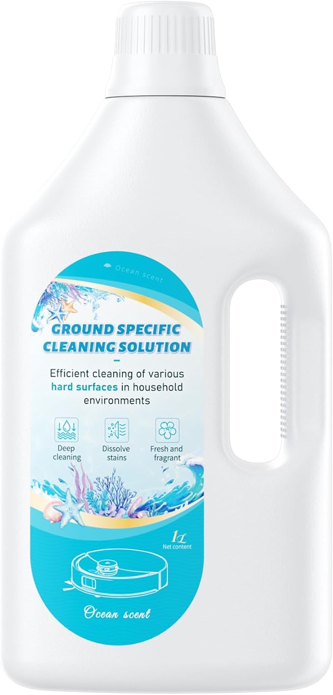 1 L Floor Cleaning Solution Ocean Scent, Compatible with Roborock/Shark/Bissell/Swiffer/IRobot/Eufy Quick Drying Without Residue Suitable for All Robot Vacuums and Wet Dry Dual-Use Vacuum Cleaners