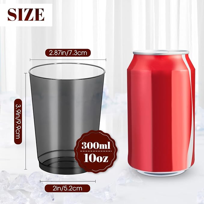 Teenyyou 150 Pcs Black Plastic Party Cups 10 oz Disposable Wedding Cups Heavy Duty Plastic Cups Fancy Cocktail Cups Drinking Tumblers for Family Gatherings Parties Afternoon Tea Wedding