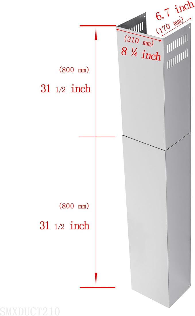 Kitchen Vent Hood Extension Stainless Steel Wall Mount Range Hood Chimney Pipe Duct Cover 210mm Width