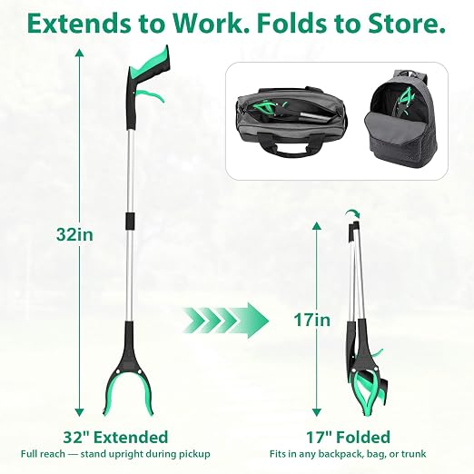 Trash Grabber Tool 4 Pack, 32 Inch Heavy Duty Litter Picker Upper with 360 Degree Rotating Jaw and Magnetic Tip, Color-Coded Set for Outdoor Cleanup Events, Volunteer Groups and Property Maintenance