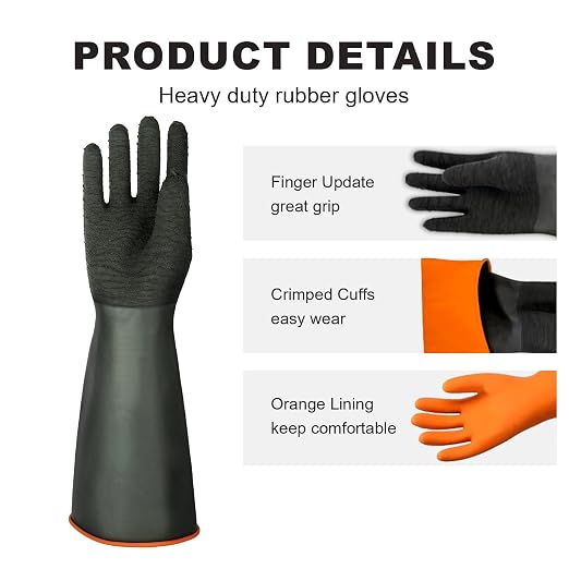 North Tower Chemical Resistant Gloves Rubber Heavy Duty Glove Work With Waterproof Gloves For Mens （14in,2 pair）
