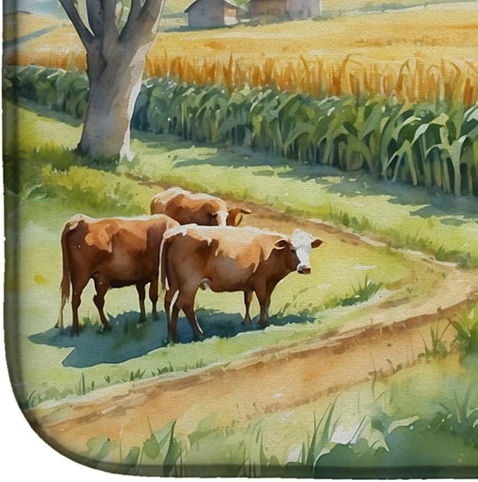 Caroline's Treasures Cows by the Cornfield Dish Drying Mat Absorbent Dish Drying Mat Pad for Kitchen Counter Dish Drainer Mat for Countertop, 14 x 21", Multicolor