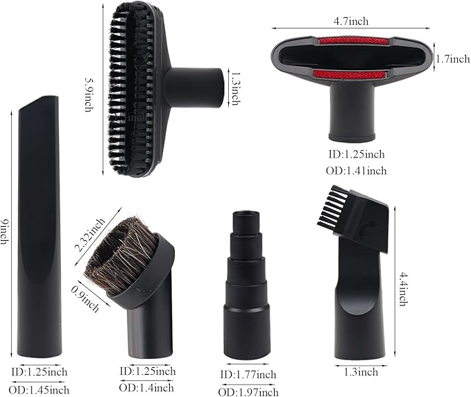 Vacuum Attachments for Shop Vac Accessories, 1 1/4" to 2 1/2" Vacuum Cleaning Accessorie Kit, 1" to 1 7/8" Vacuum Brush Attachment for Shop Vac Attachments Set of 11