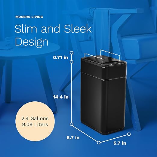 hOmeLabs 2.4 Gallon Touchless Sensor Trash Can, Automatic Retractable Butterfly Lid, Batteries Included, Space-Efficient, Easy Clean, Battery-Powered