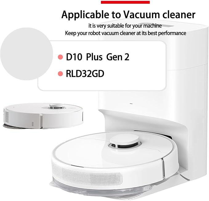 Replacement Kit Accessories Compatible with Dreame D10 Plus Gen 2/RLD32GD Robot Vacuum Cleaner Parts 2 Main Brush 6Side Brush 6HEPA Filter 6Dust Bag 6Mop Cloth(26pcs)