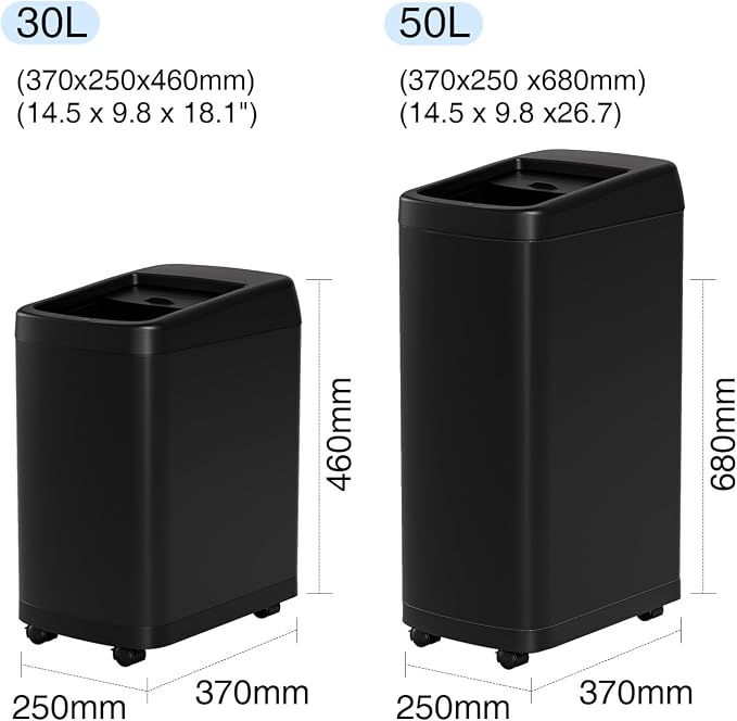 ELLO&ALLO Garbage Can Motion Sensor Trash Can 8 Gallon for Kitchen with Roll Up Lid, Automatic Touch Free High-Capacity with Wheels Black Waste Bin