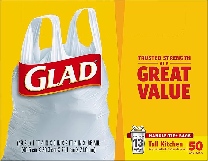 Glad 13 Gal. Tall Kitchen Handle-Tie Bags 50 ct (Pack of 4)