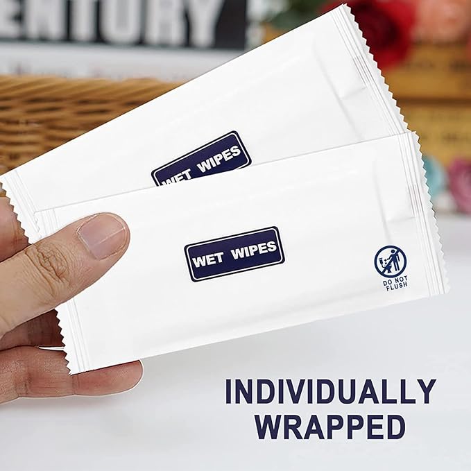 500 pcs Wet Wipes Individually Wrapped, Disposable Skin Cleansing Wipes, Individual Wrapped, Safe, Convenient, Lightweight, Aloe Vera for Butt, Hands, Face Cleaning, Daily Use, Blue