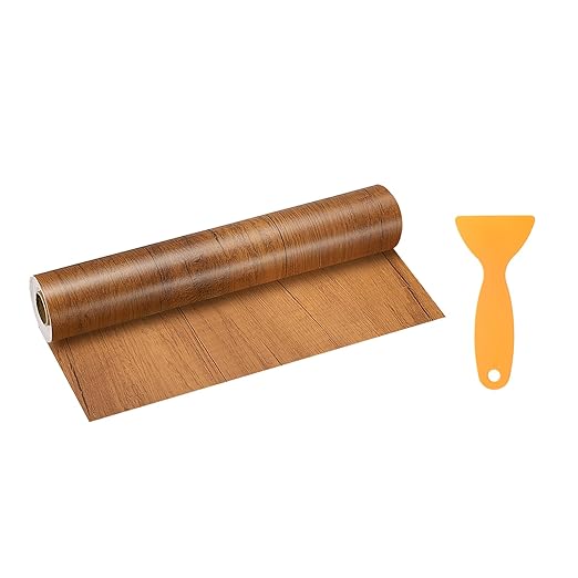 HARFINGTON Wood Grain Repair Tape 11.8 Inch x 33ft Self Adhesive Repair Patch Tape Simulated Wooden Floor Tapes with Plastic Scraper for Tables Doors Windows Furniture, Dark Brown Wood