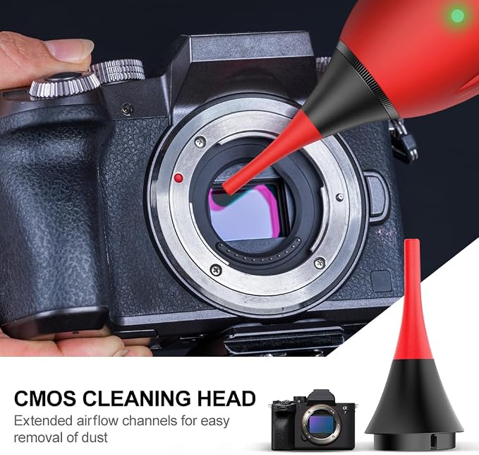 Electric Air Blower Kit, with 4 Soft Tip Silicone Replacable Nozzles, Mechanism Dust Blower and Vacuum Cleaner, Professional Air Blaster for Camera Sensor CCD CMOS (Red)