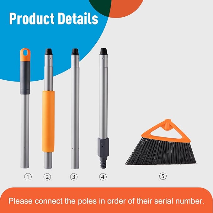 CLEANHOME 3 Pack Heavy Duty Outdoor Broom with Long Handle for Patio,Lobby,Garden,Kitchen,Deck,Yard,Sweeping -Commercial Grade Angle Broom with Stiff Bristles and Sponge Handle