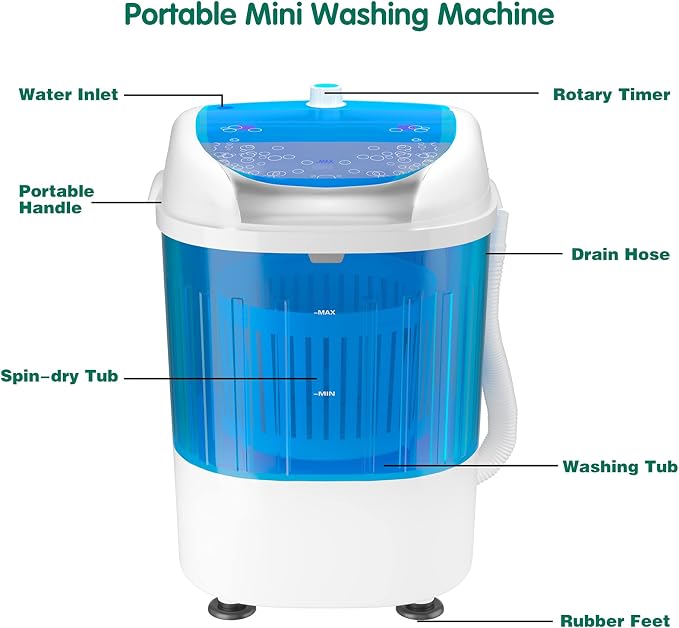 5.5lbs Mini Washing Machine w/Spin Dryer, Portable Clothing Washer Single Tub Washing Machine, Compact Laundry Washer Machine w/Cycle Basket and Drain Hose