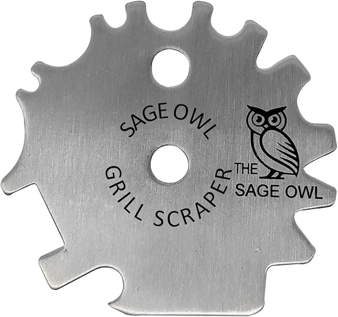 Sage Owl Bristle-Free Universal Stainless Steel BBQ Grill Scraper with and Without a Handle - Grill Cleaning Tool Barbecue Accessories for Outdoor and Charcoal Grills - Mens Gifts