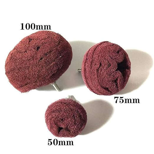 Polishing Brushing Shaped scouring pad Grinding Head - 7 Pcs Red Non Woven Abrasive Drill Buffing Attachment Set with 1/4 Handle for Manifold/Aluminum/Stainless Steel/Chrome etc