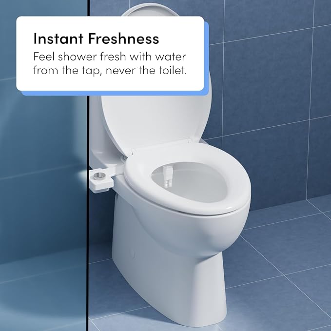 TUSHY NEW Fresh Dual Nozzle Cool Water Bidet: Ultra Slim Toilet Seat Attachment Sprayer with Luxury 2 in 1 Front & Rear, Self-Cleaning, 180º Clean, (DIY Install, 10 Minutes), Non-Electric, Chrome Knob