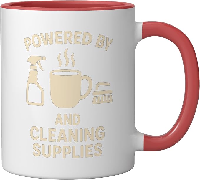 Coffee & Cleaning Supplies Daily Fuel Ceramic Mug, Red/White
