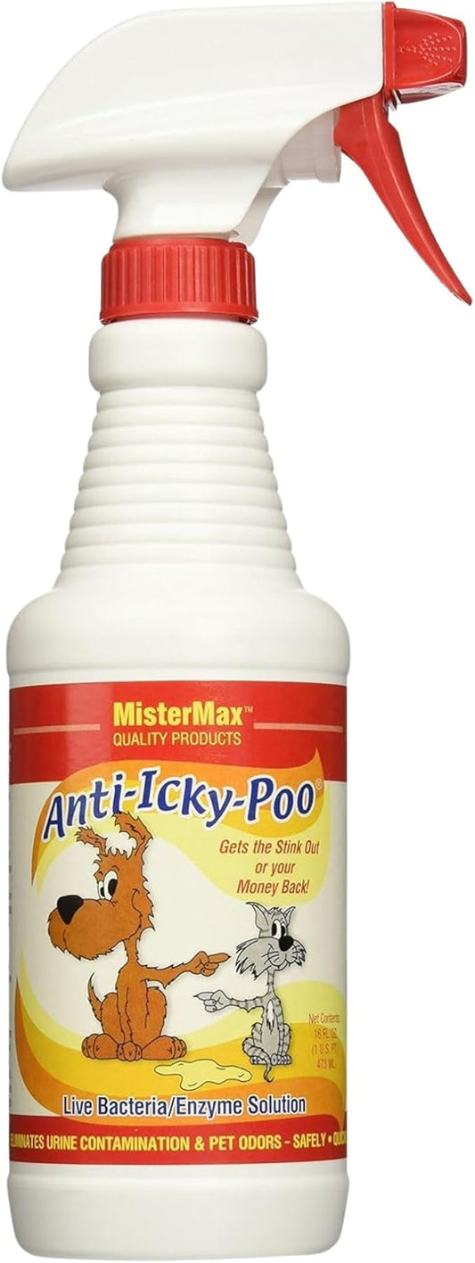 Mister Max Anti Icky Poo Spray - Enzyme Cleaner & Urine Odor Remover for Pets, Animal Urine Enzyme Cleaner & Tough Odor Remover - 1 Pint (16 oz)