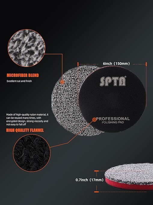 SPTA 6"(150MM) Microfiber Cutting Pads, 3PCS Soft Microfiber Wax Removal Pad, Detailing Wax Applicator Pad, for Waxing and Polishing&Scratch and Vortex Removal Pad