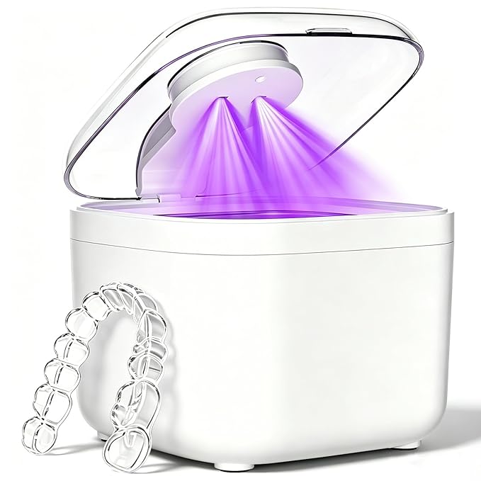 Ultrasonic Retainer Cleaner Machine for Dentures, 350ml Denture Cleaner with Wide Opening Tank for Clear Aligners, Mouth Guards & Dental Appliances, Removes Stains & Buildup, 5 Cleaning Modes
