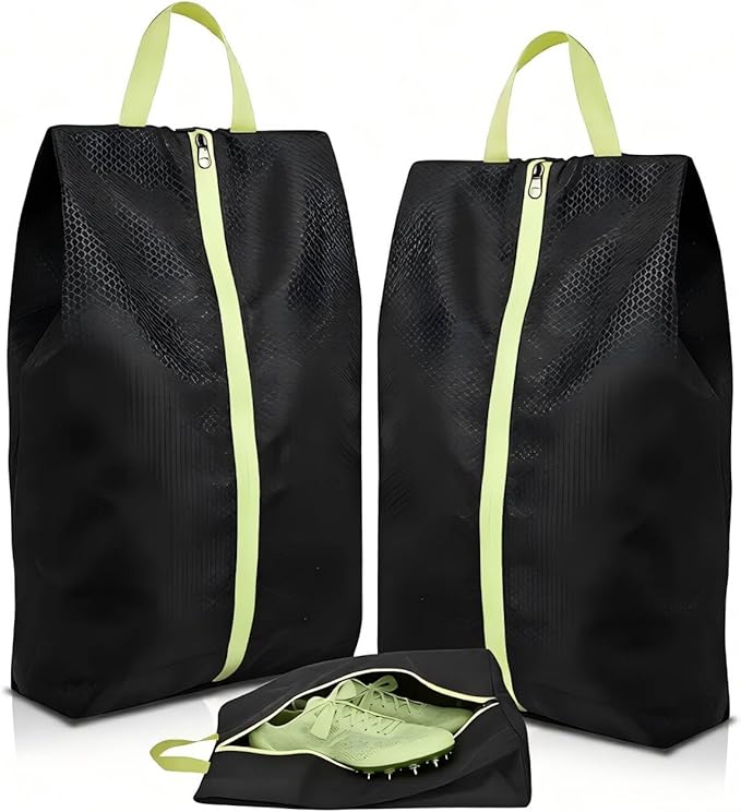 2 Pack Smell Proof Shoe Cleat Bags for Travel, Water-Resistant Golf Shoe Bags with Zipper and Handle, Odor Eliminating Athletic Shoe Bags for Gym Sports Travel, Black
