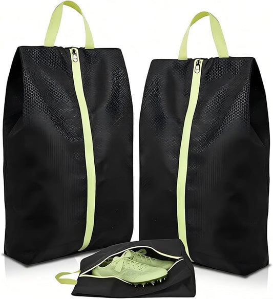 2 Pack Smell Proof Shoe Cleat Bags for Travel, Water-Resistant Golf Shoe Bags with Zipper and Handle, Odor Eliminating Athletic Shoe Bags for Gym Sports Travel, Black