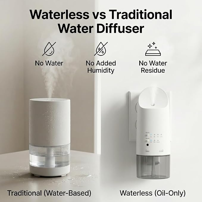 Plug in Waterless Essential Oil Diffuser for Home, 160ML Wall Scent Diffuser, Up to 500 Sq Ft, 4 Fragrance Levels, 12H/24H/Smart Light Sensor Modes, Quiet Aroma Diffuser, White