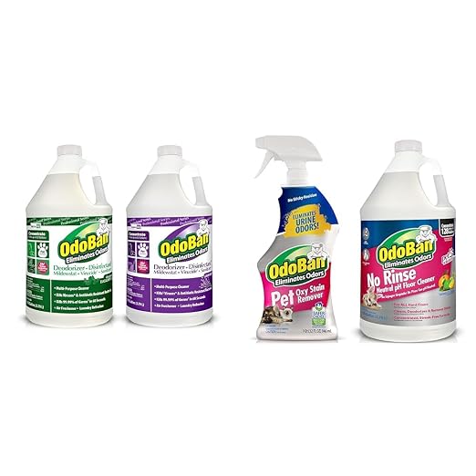 OdoBan 2-Pack 1 Gallon Professional Disinfectant and Odor Eliminator Concentrate with 1 Gallon Pet Neutral pH Floor Cleaner Concentrate and 32 Ounce Pet Oxy Stain Remover