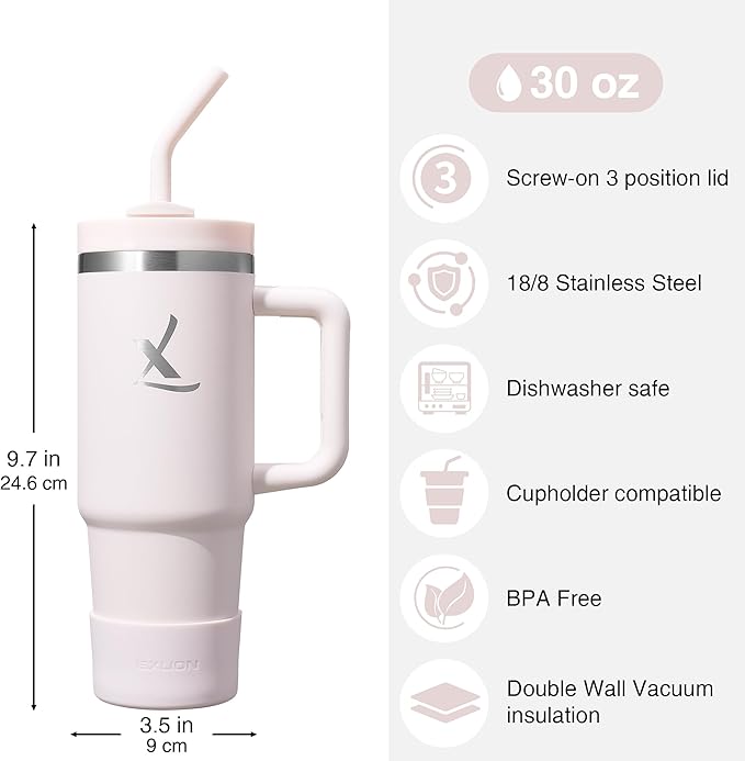lexlion FlowOne Tumbler with Handle and Straw Lid 30 Oz– Insulated Stainless Steel Travel Mug – BPA-Free, Leakproof, Dishwasher Safe – Hot and Cold Drinkware – Car Cup Holder Fit