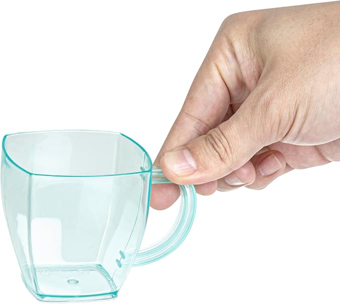 Restaurantware-5 Ounce Square Espresso Cups, 100 Disposable Plastic Coffee Cups - PS Plastic, With Handles, Seagreen Dessert Cup, For Catering Events, Parties, Weddings, And Cafes