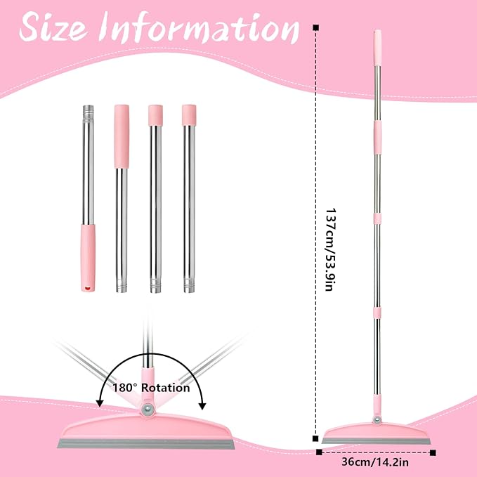 Multifunction Silicone Broom, 54 Inch Adjustable Long Handle Rubber Broom Sweeper(Grey Pink)+Washing Machine Cleaner Tablets 24 Pack