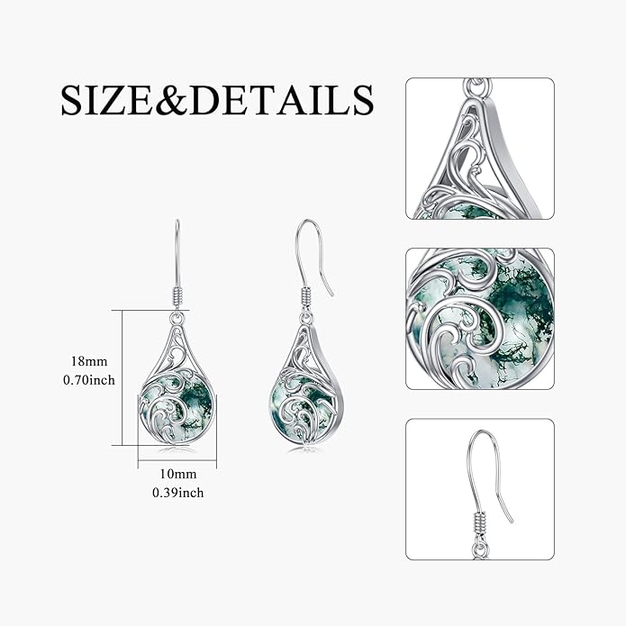 PELOVNY Celtic Knot Filigree Earrings for Women 925 Sterling Silver Moss Agate/Birthstone Infinity Earrings Birthday Christmas Jewelry Gifts for Mom Daughter Wife Sister